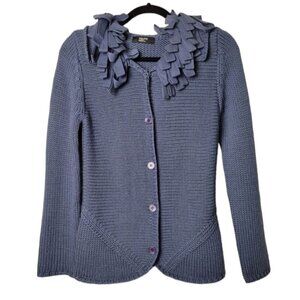 Philippe Adec Paris Wool Blend Cardigan Womens Knit Fringe French Girl Designer